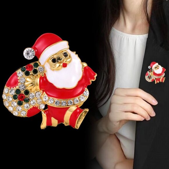 Santa Claus Rhinestone Brooch Holiday Brooch Pin Christmas Brooch Gift - Picture 5 of 5